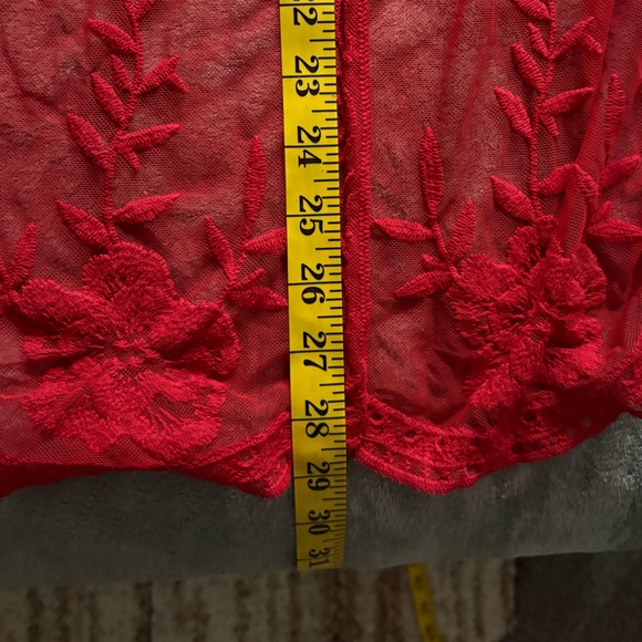Red lace romper. Red is a little deeper than the photo. - Picture 9 of 11